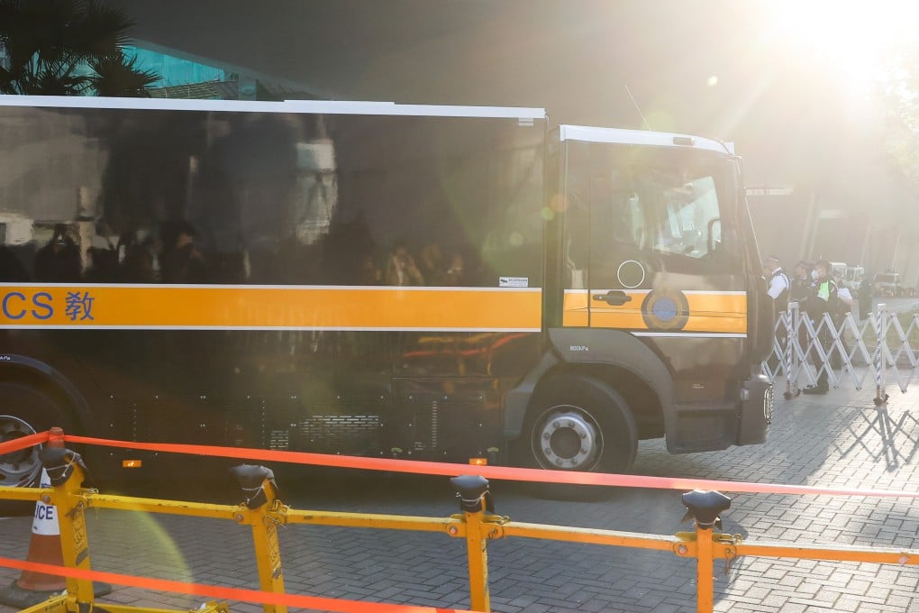 Jimmy Lai arrives at West Kowloon Court in a Correctional Services Department vehicle on Tuesday. Photo: Edmond So