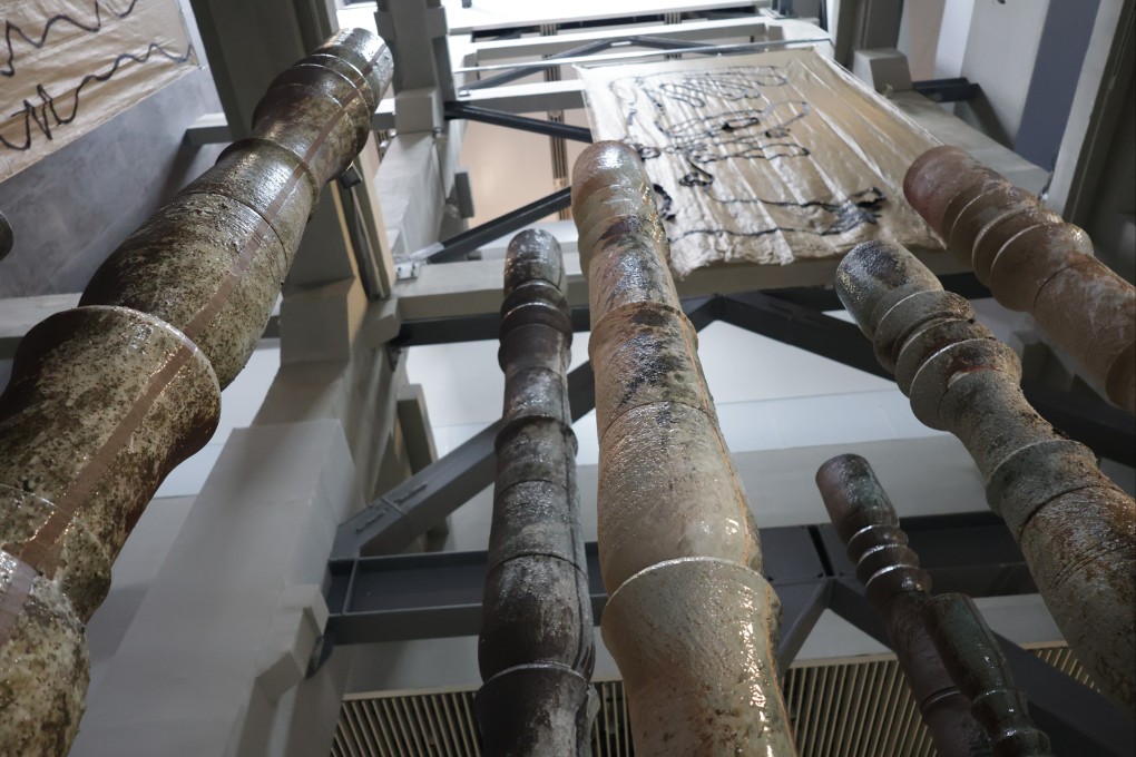 “Windbreak” (2025), by Jaffa Lam, an installation of ceramic columns, is part of the 15th Shanghai Biennale that runs until March 31, 2026, at the Power Station of Art in Huangpu. Photo: Jaffa Lam and Shanghai Biennale