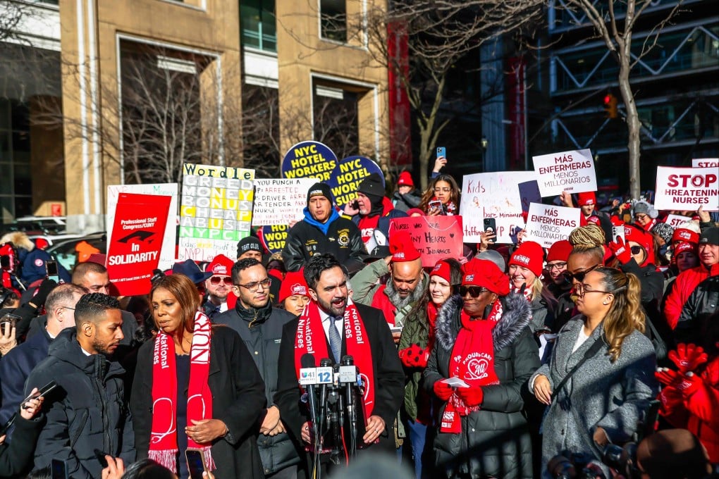 New York Mayor Zohran Mamdani joins nurses from New York-Presbyterian/Columbia University Irving Medical Centre. Photo: AFP