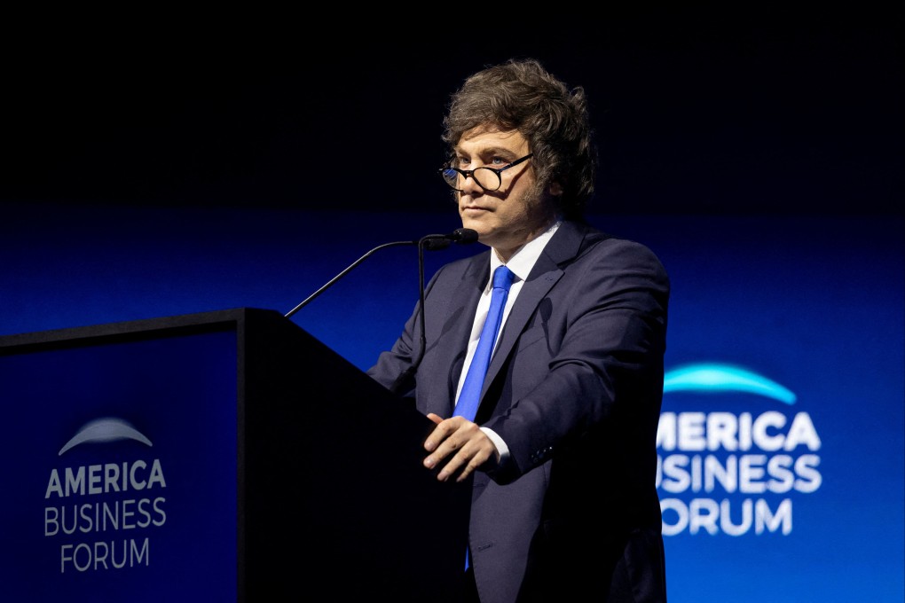 Argentine President Javier Milei speaks at the America Business Forum at Kaseya Center in Miami, Florida, in November. Photo: Reuters