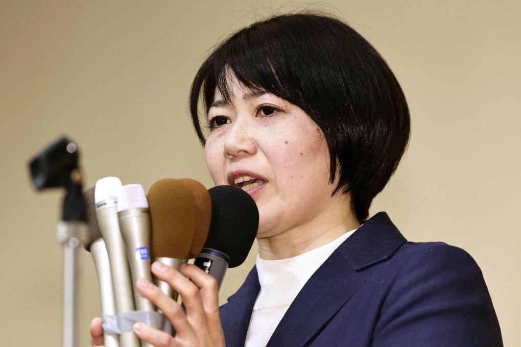 Akira Ogawa speaks to her supporters in Maebashi, Japan’s Gunma prefecture, on Monday after her re-election as mayor. Photo: Kyodo
