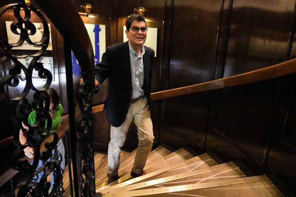 David Webb arrives at the Foreign Correspondents’ Club in Hong Kong for a farewell fireside chat on May 12, 2025. Photo: May Tse