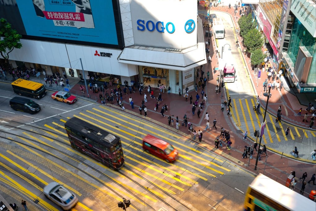 A bird’s-eye view of the pedestrian crossing near the Sogo department store. Photo: Sam Tsang