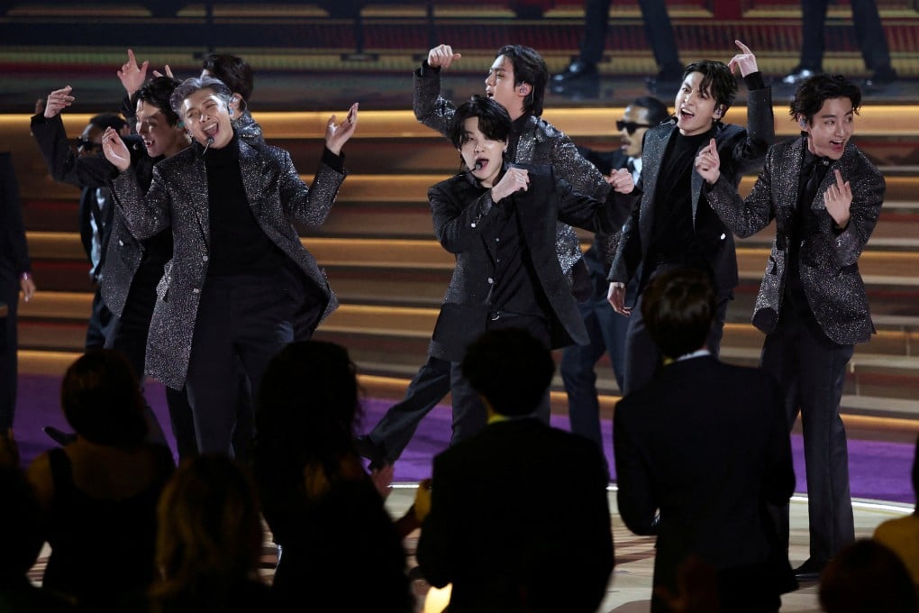 Members of BTS perform during the 2022 Grammy Awards show in Las Vegas, US. Photo: Reuters