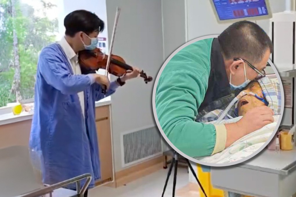A son in China invited a violinist to play Joe Hisaishi’s “Mother” for his hospitalised mum, a former music teacher suffering from cirrhosis of the liver, to give her strength, but she died six days later. Photo: SCMP composite/bjnews