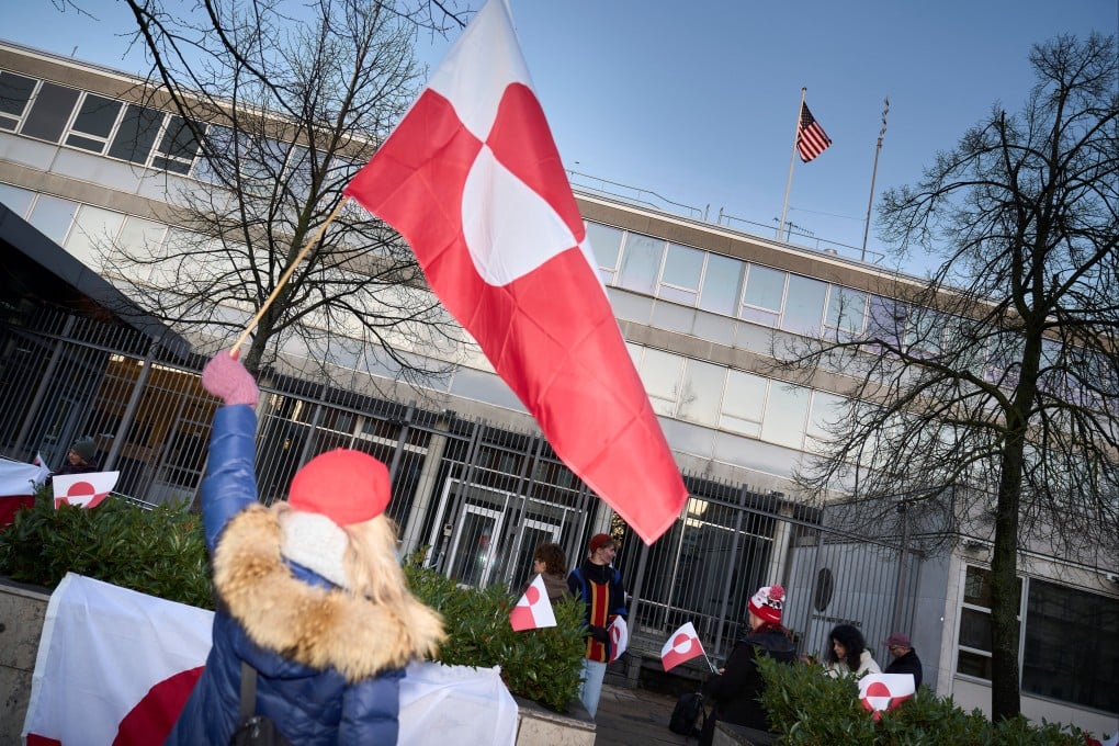 Demonstrators take part in a protest under the slogan ‘Greenland is for Greenlanders’ in front of the US embassy in Copenhagen, Denmark, on Wednesday. Photo: Reuters
