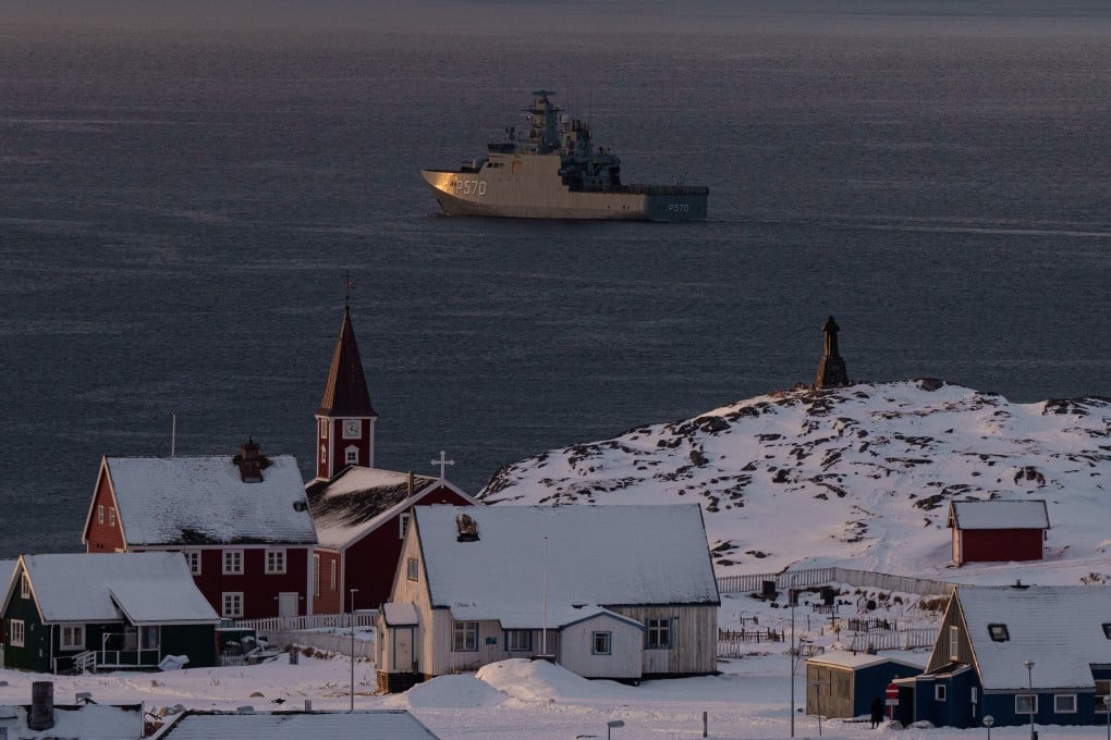HDMS Knud Rasmussen of the Royal Danish Navy patrolling near Nuuk, Greenland on Thursday. Photo: AP