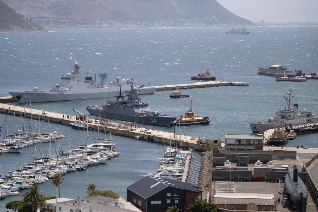 A Russian corvette ship is seen near Cape Town, South Africa, on January 9. The Will For Peace exercise brings together navies from Brics-plus countries. Photo: AFP