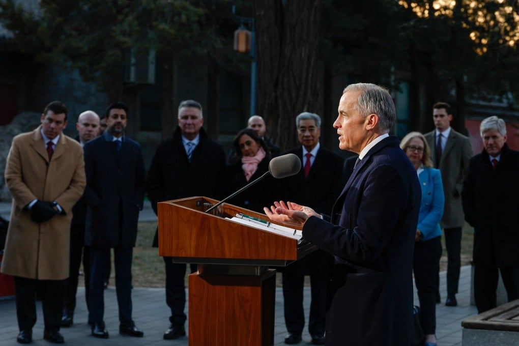 Canada’s Prime Minister Mark Carney speaks to the media at Ritan Park in Beijing. Photo: Reuters