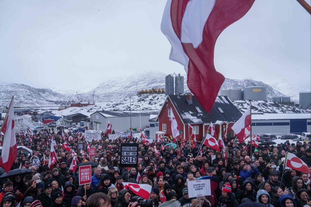 People protest against Donald Trump’s policy on Greenland in front of the US consulate in Nuuk, Greenland, on Saturday. Photo: AP