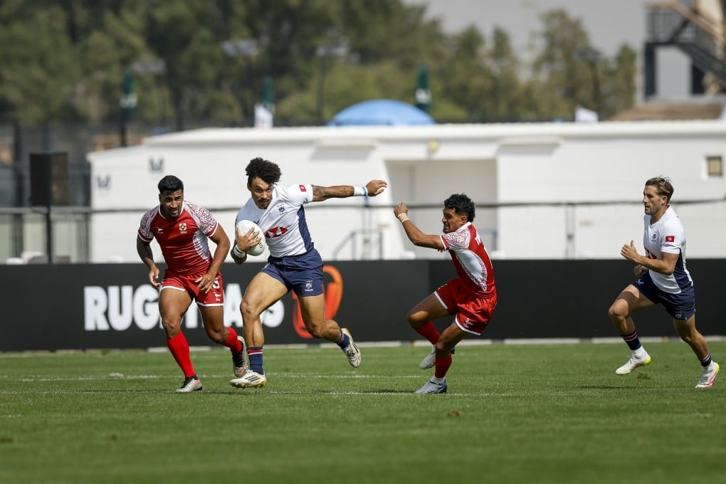Max Denmark, here in action during the victory over Tonga on Saturday, scored Hong Kong’s first try against Canada. Photo: World Rugby