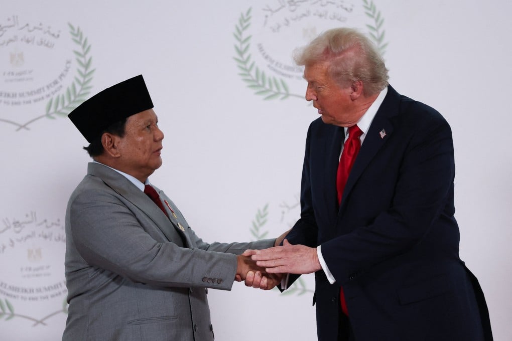 Indonesian President Prabowo Subianto and his US counterpart Donald Trump shake hands during a world leaders’ summit in Egypt in October 2025. Photo: Reuters