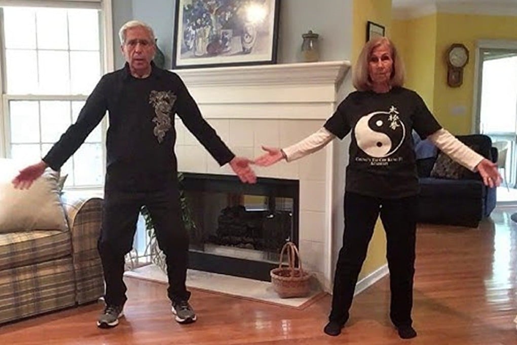 Octogenarian YouTubers Bob and Fran German practise qigong in a video. The vegan couple switched to a whole food, plant-based diet years ago because their “lives depended on it”, and now say they feel as fit as ever. Photo: YouTube/AskBobnFran