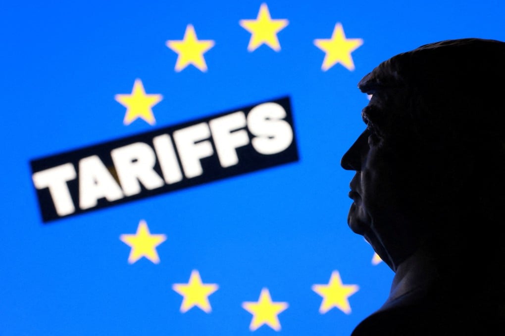 An illustration shows a 3D-printed miniature model of US President Donald Trump, the EU flag and the word “Tariffs”. Photo: Reuters