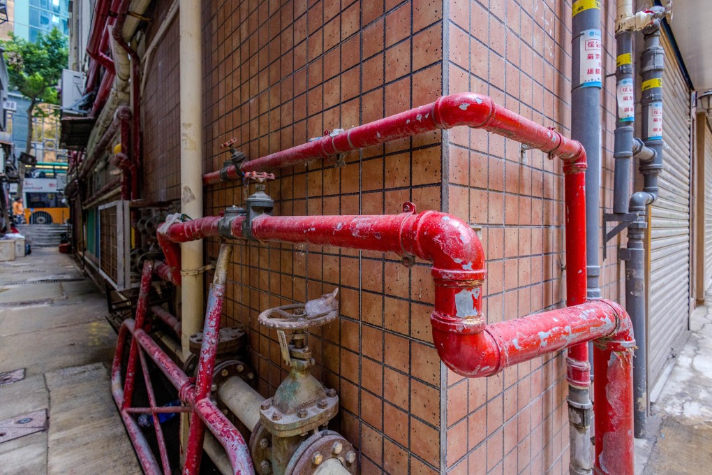 A fire service installation around a building in Sai Ying Pun on December 3. Photo: Dickson Lee