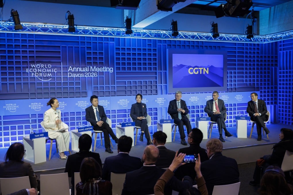 Zhu Min, a former deputy governor of the People’s Bank of China, spoke during a panel discussion at the World Economic Forum in Davos, Switzerland, on Wednesday. Photo: SCMPOST