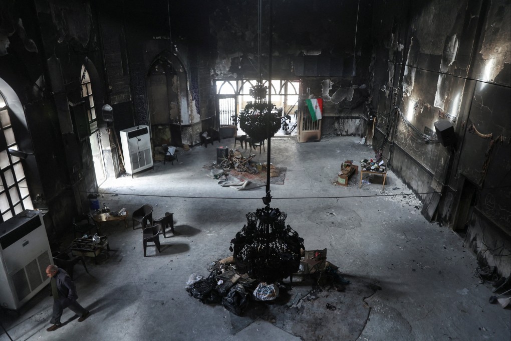 A mosque that was burned during Iran’s protests, in Tehran. Photo: West Asia News Agency via Reuters