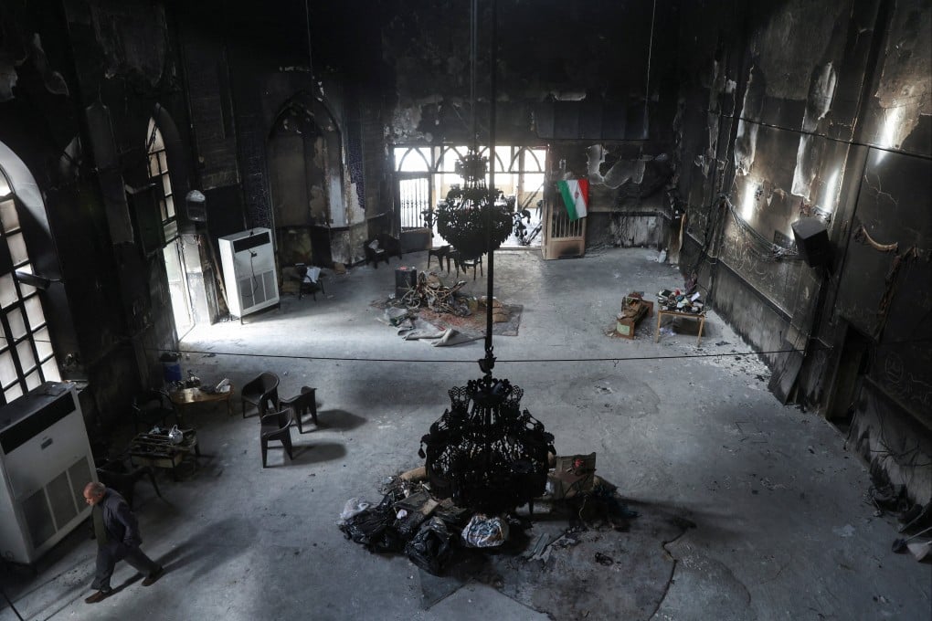 A mosque that was burned during Iran’s protests, in Tehran. Photo: West Asia News Agency via Reuters