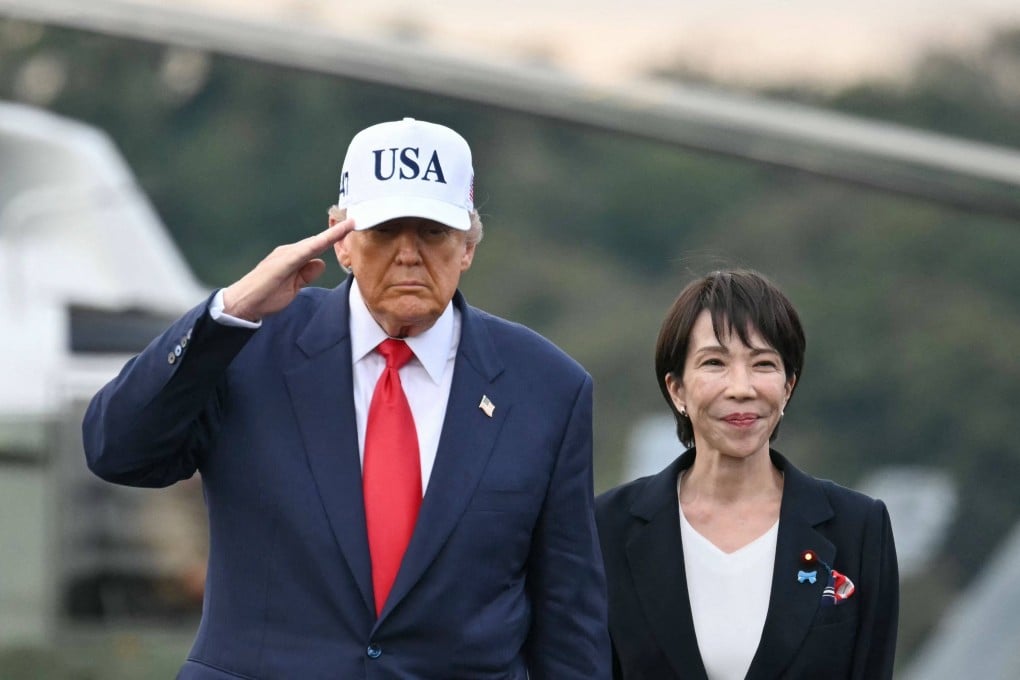 US President Donald Trump (left) and Japan’s Prime Minister Sanae Takaichi on board the USS George Washington aircraft carrier in the Japanese city of Yokosuka in October. Photo: AFP
