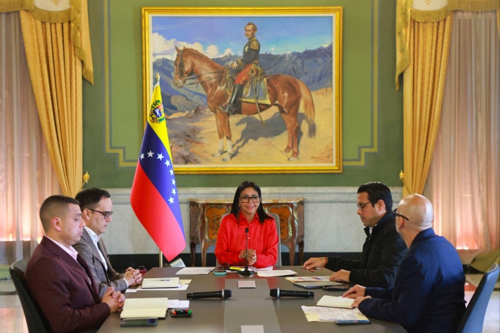 Venezuela’s interim President Delcy Rodriguez meeting with ministers. Photo: Venezuelan Presidency via AFP
