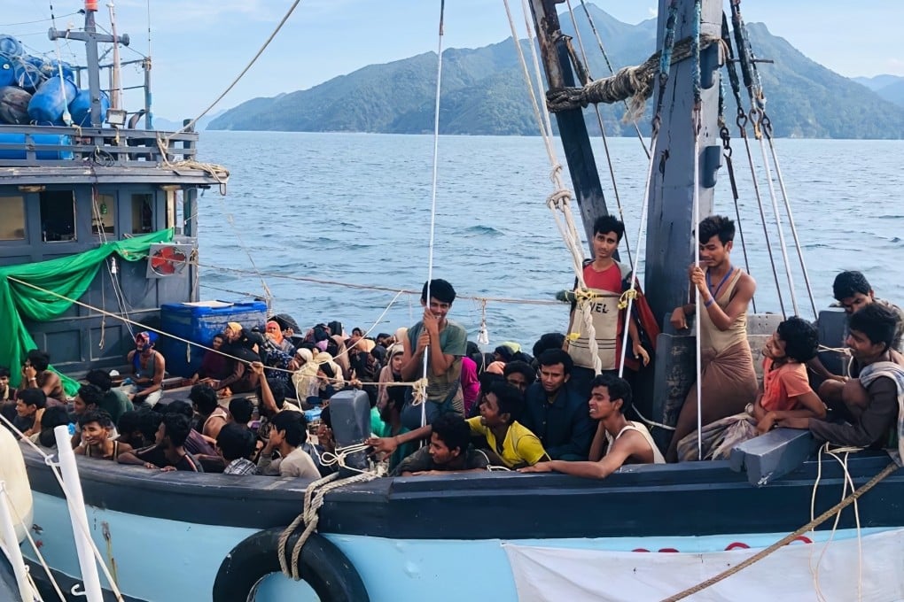 A wooden boat carrying suspected Rohingya migrants is detained in waters off the island of Langkawi, Malaysia, in 2020. Photo: Malaysian Maritime Enforcement Agency/AP