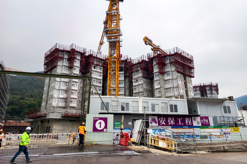 The construction site in Tung Chung under the Housing Department, where a worker was injured after falling onto steel rebar on Thursday. Photo: Handout