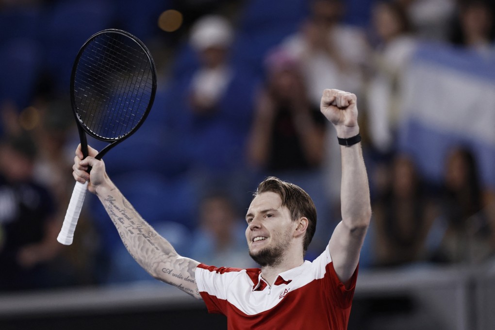 Kazakhstan’s Alexander Bublik celebrates after winning his third-round match against Argentina’s Tomas Martin Etcheverry in straight sets. Photo: Reuters