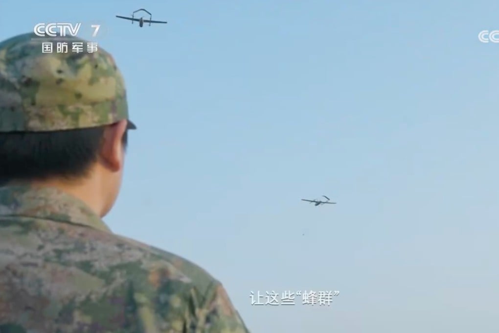 The PLA has released fresh details of its tests of AI-enabled drone swarm warfare by the National University of Defence Technology. Photo: CCTV
