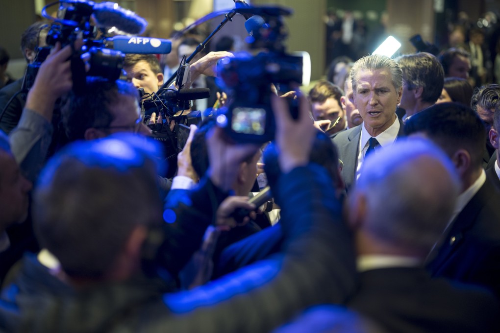 California Governor Gavin Newsom speaks with the media on Wednesday. Photo: EPA