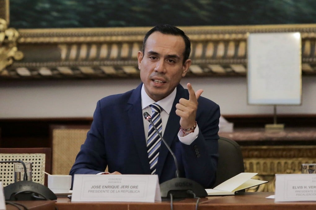 Peruvian President Jose Jeri testifies before a congressional committee in Lima on Wednesday to address undisclosed meetings with Chinese businessmen. Photo: Reuters