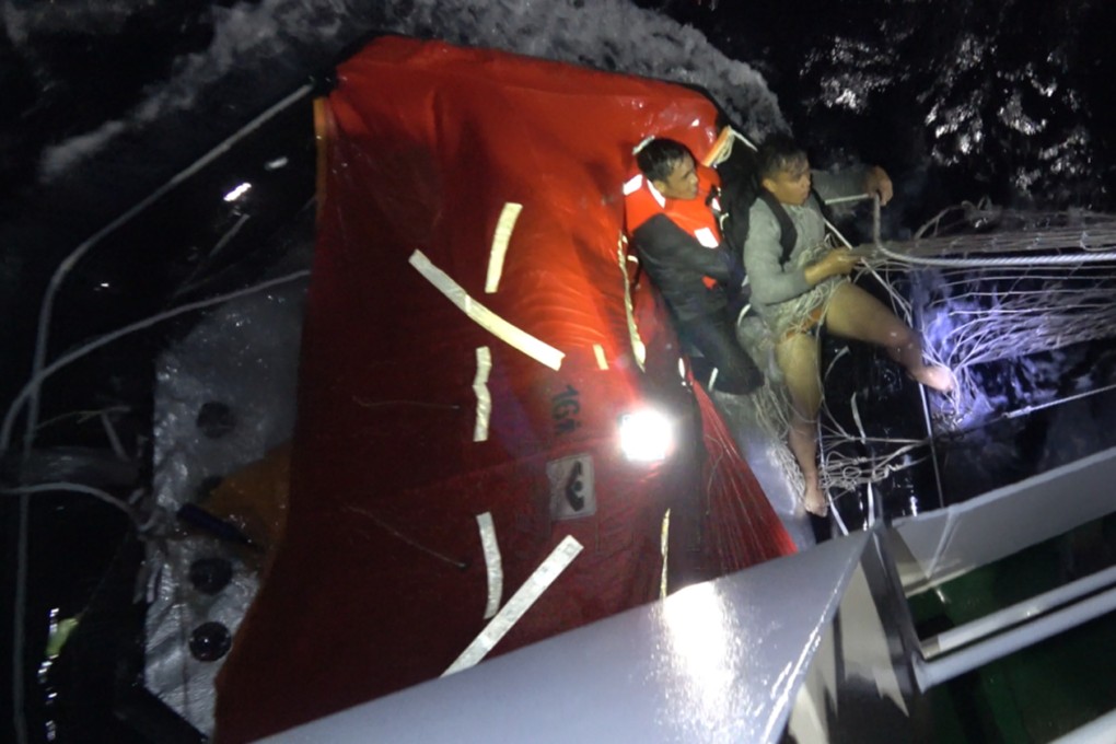 The Chinese coastguard rescues Filipino sailors near the disputed Scarborough Shoal in the South China Sea on Friday. Photo: China Coast Guard