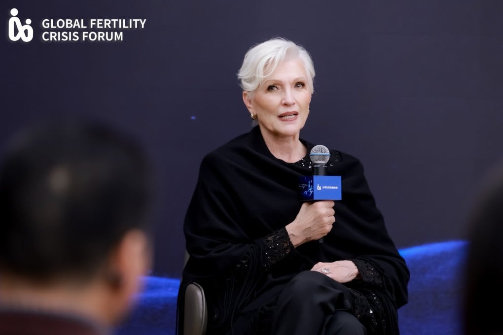 Maye Musk, mother of Elon Musk, speaking at the Global Fertility Crisis Forum, organised by the Yuwa Population Research Institute. Photo: Handout