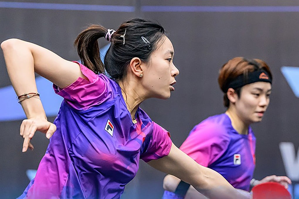Pedrey Ng (left) and Doo Hoi-kem lost to China’s Qin Yuxuan and Zong Geman in the WTT Contender Muscat women’s doubles final on Saturday. Photo: WTT