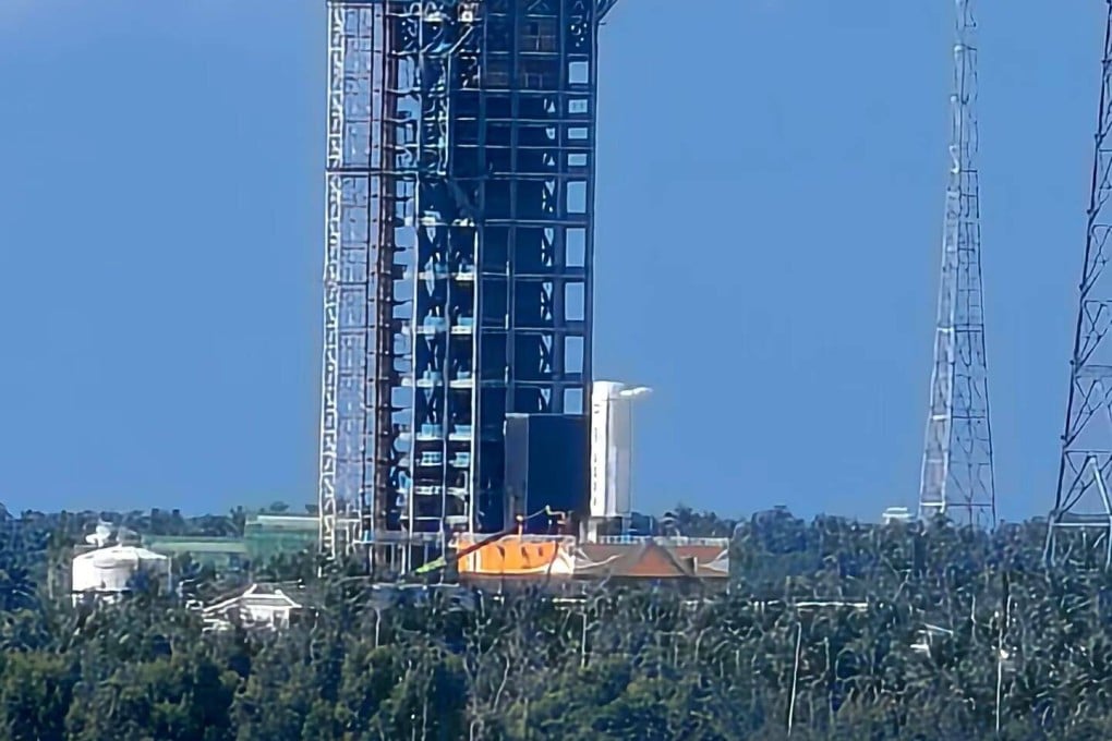 A photo circulating online on Saturday appears to show a rocket at a launch site at the Wenchang space port. Photo: RedNote