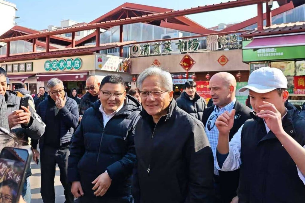 A photo circulating on social media shows Nvidia CEO Jensen Huang touring a grocery market in Shanghai. Photo: RedNote