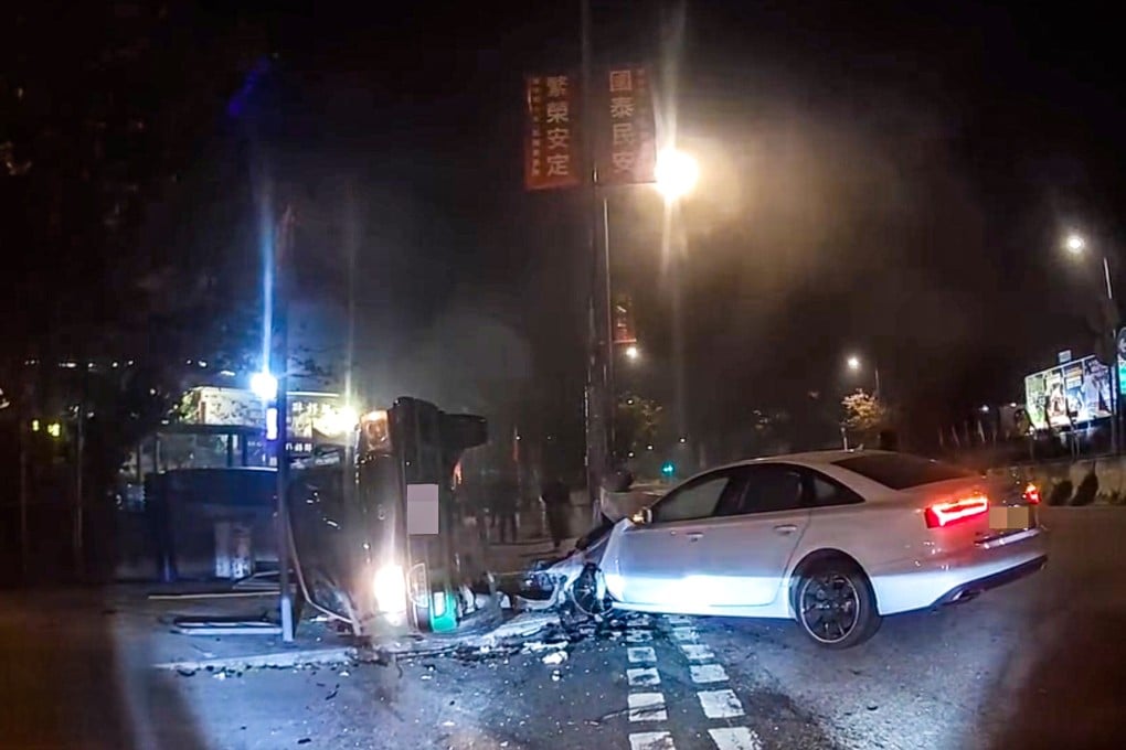 The taxi crashed into a private car and overturned. Photo: handout