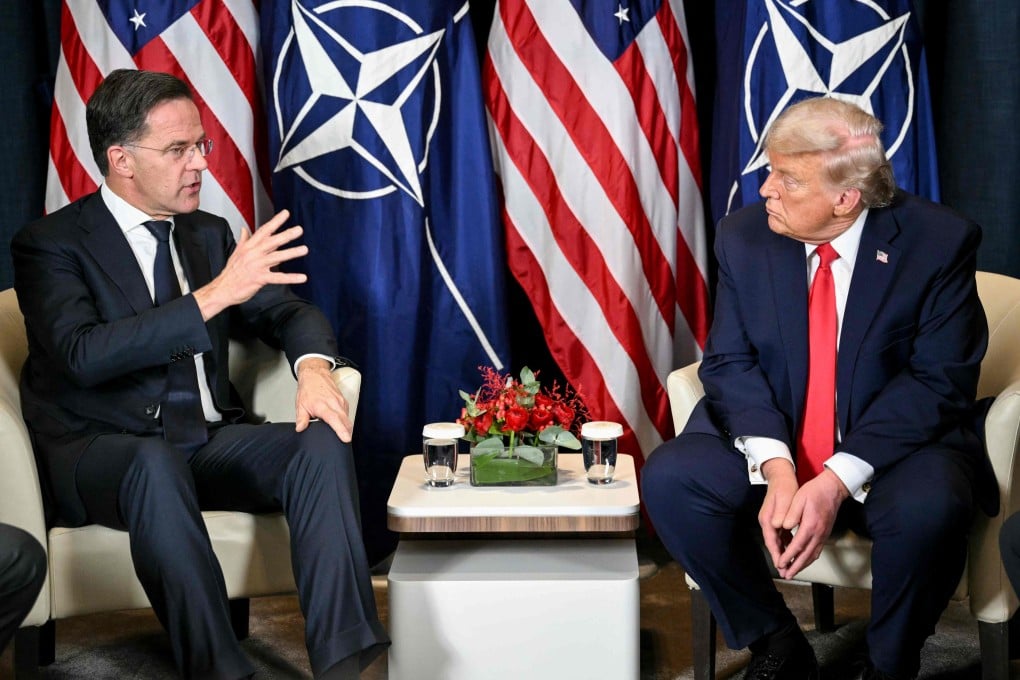 US President Donald Trump (right) speaks with Nato’s secretary-general Mark Rutte during a meeting at the World Economic Forum in Davos on Wednesday. Photo: AFP