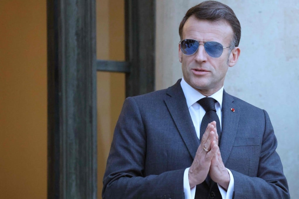 France’s President Emmanuel Macron wearing sunglasses as he waits for Lebanon’s Prime Minister prior to their meeting at the Elysee presidential palace in Paris, on Friday. Photo: AFP