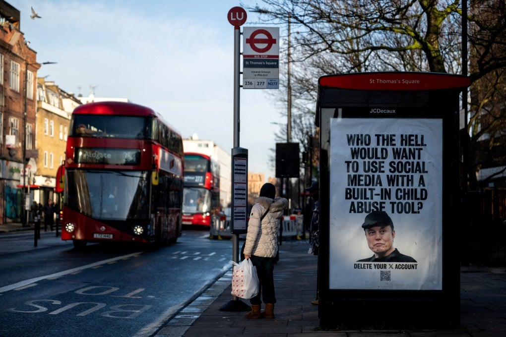 A bus stop displays a poster put in place by protest group Everyone Hates Elon, calling for a boycott of Elon Musk’s social media platform X, in London, Britain, on January 14. Photo: Reuters