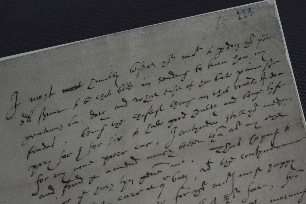 A letter written by Robert Dudley to Queen Elizabeth I is part of an exhibition titled Love Letters at the National Archives in London. Photo: AP