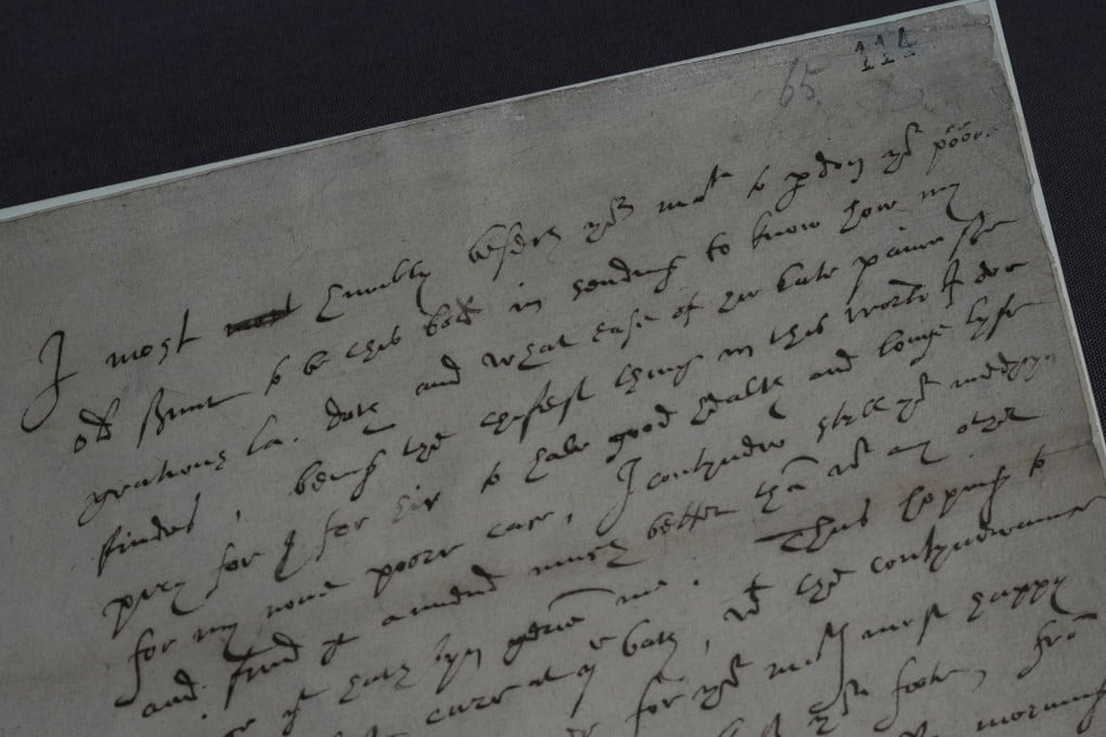 A letter written by Robert Dudley to Queen Elizabeth I is part of an exhibition titled Love Letters at the National Archives in London. Photo: AP