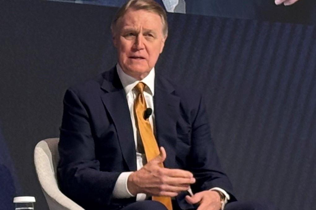 America’s ambassador to China, David Perdue, speaks at the Goldman Sachs Global Macro Conference Asia-Pacific on Tuesday. Photo: Handout