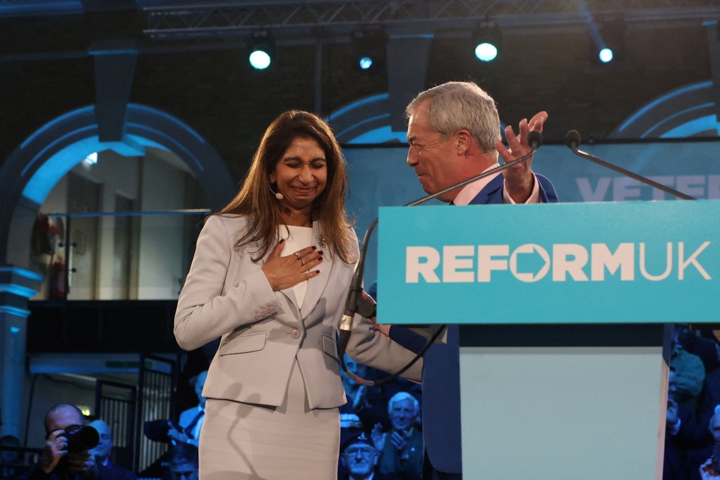 Suella Braverman, former Conservative home secretary, and Reform UK leader Nigel Farage in London on Monday. Photo: Reuters
