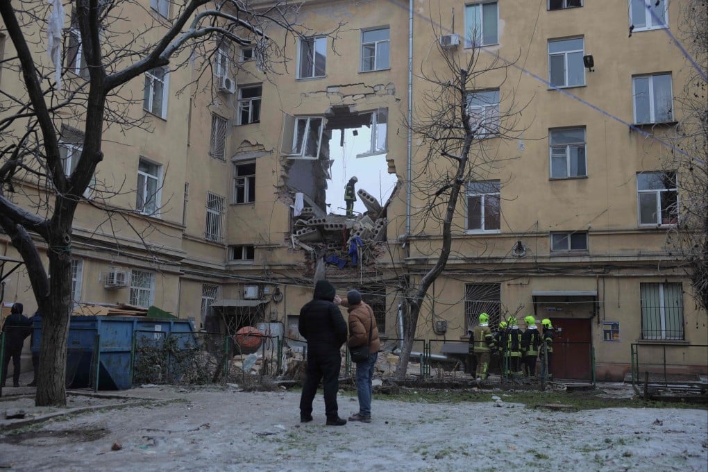 A heavily damaged residential building in Odesa, Ukraine following an air attack. Photo: AFP