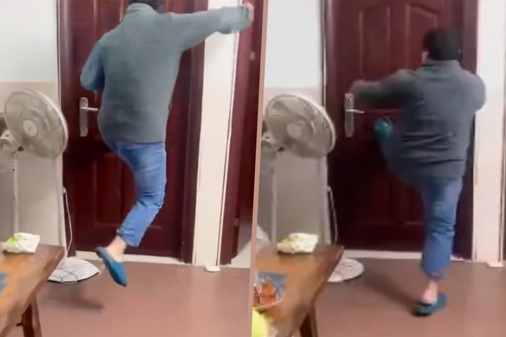 A Chinese father became violent after suspecting his daughter of using tissues instead of a towel to dry her hair, resulting in a smashed hairdryer and a kicked door. Photo: SCMP composite/Douyin