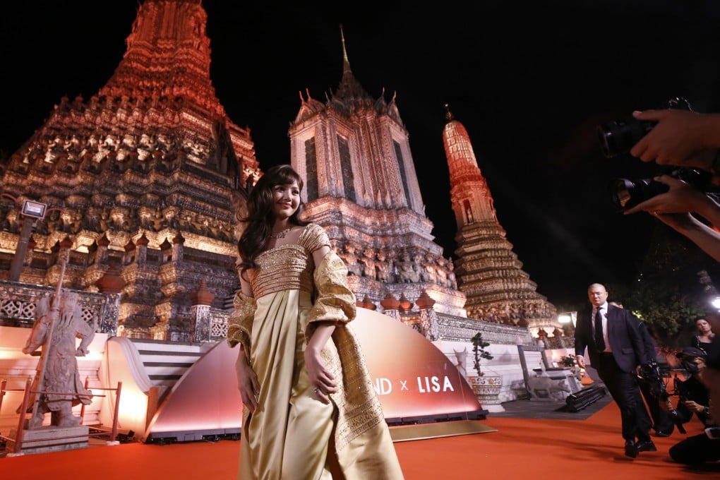 Thai singer and actress Lalisa Manobal arrives for the Amazing Thailand Ambassador Exclusive Night at the Temple of Dawn or Wat Arun in Bangkok, Thailand, on Wednesday. Photo: EPA