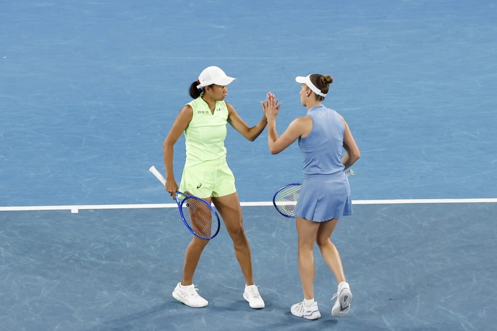 Zhang Shuai (left) and Elise Mertens have reached the final of the women’s doubles at the Australian Open. Photo: Xinhua