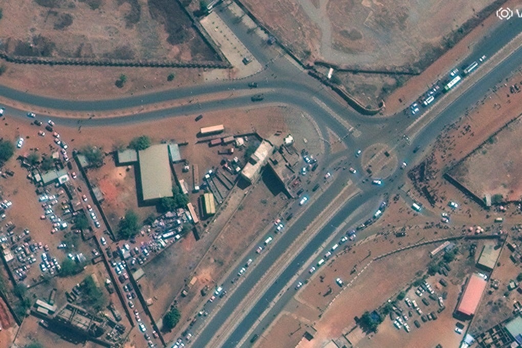 A satellite image shows roadblocks at the entrance of Diori Hamani International Airport. Photo: Vantor via Reuters