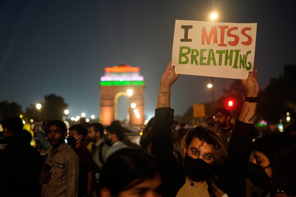 A rally by protesters in New Delhi in November against what they called the Indian government’s lack of action to combat air pollution in the capital. Photo: AP