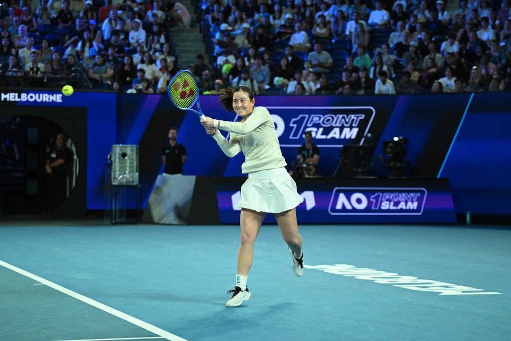 Joanna Garland in action during the One Point Slam exhibition ahead of the Australian Open this month. Photo: EPA